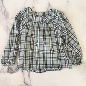 Janie and Jack Snowflake Kisses Plaid Bow Top, Wintermint Plaid, Size 3